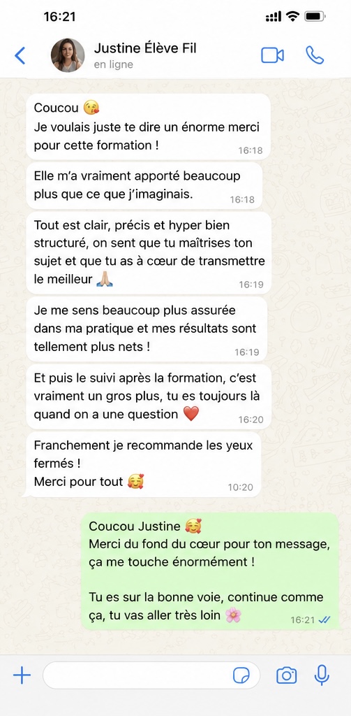 Message de Justine partageant ses revenus supplémentaires grâce au fil